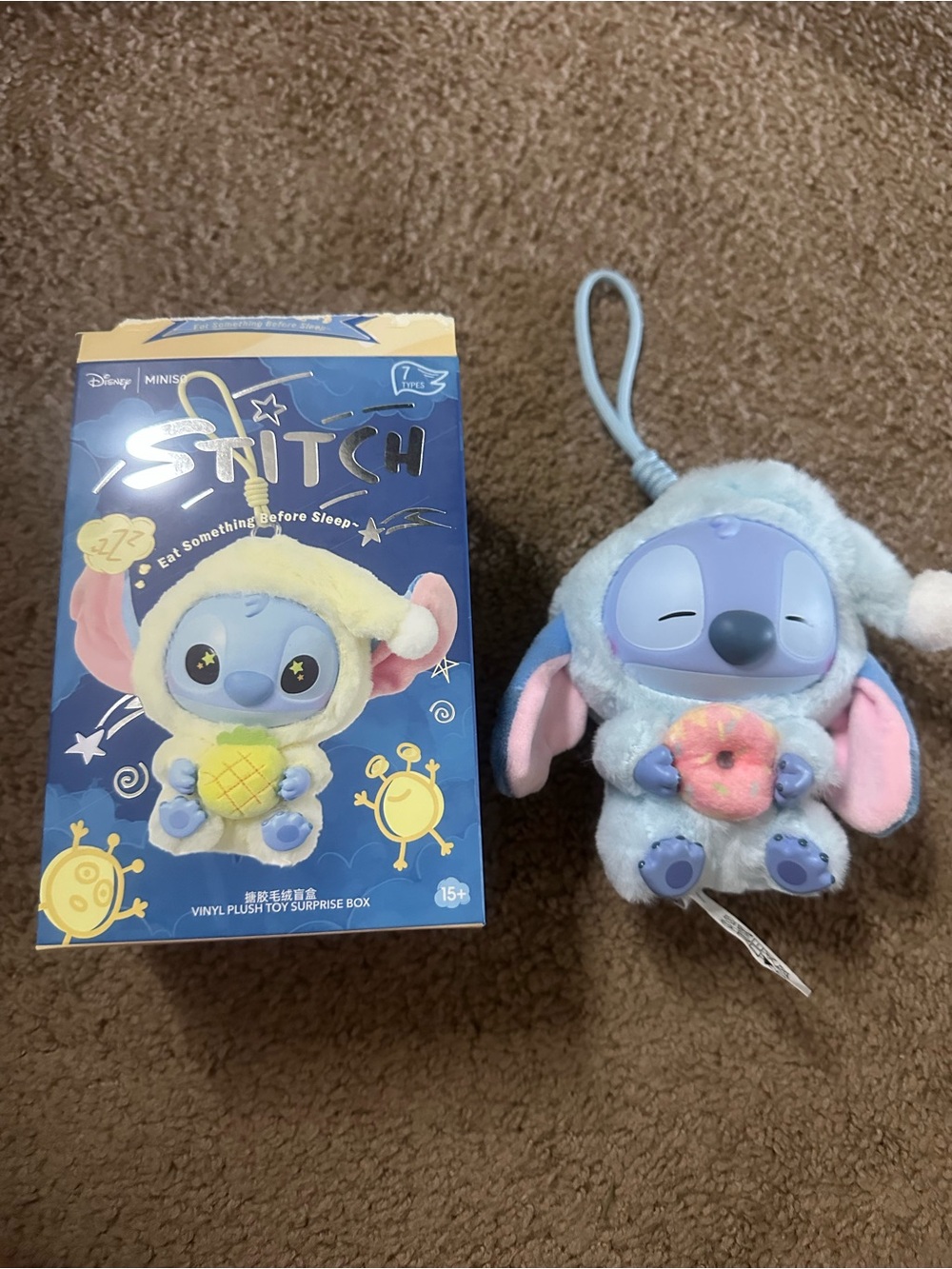 Disney Stitch Plush Keychain in Light Blue and Pink